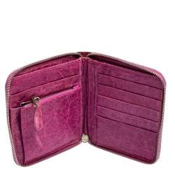 Pre Owned Balenciaga Pink Leather City Compact Wallet