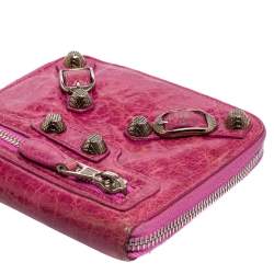Pre Owned Balenciaga Pink Leather City Compact Wallet