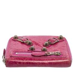 Pre Owned Balenciaga Pink Leather City Compact Wallet