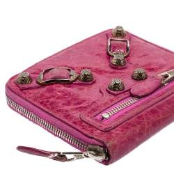 Pre Owned Balenciaga Pink Leather City Compact Wallet