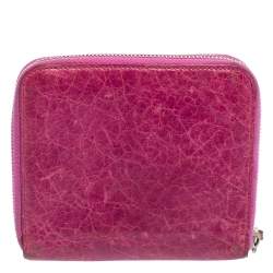 Pre Owned Balenciaga Pink Leather City Compact Wallet