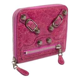 Pre Owned Balenciaga Pink Leather City Compact Wallet