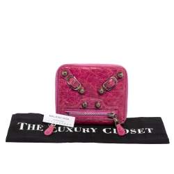 Pre Owned Balenciaga Pink Leather City Compact Wallet