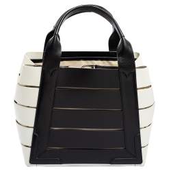مملوكة مسبقًا حقيبة يد بالنسياغا كاباس قصه كانفاس وجلد أبيض / أسود 