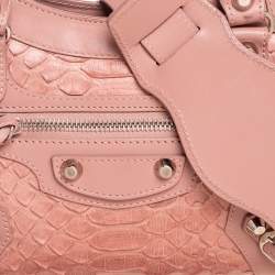 Pre Owned Balenciaga Light Pink Python And Leather Mini Classic City Bag