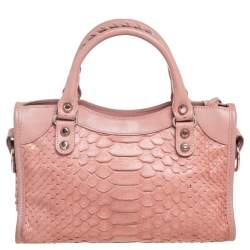 Pre Owned Balenciaga Light Pink Python And Leather Mini Classic City Bag