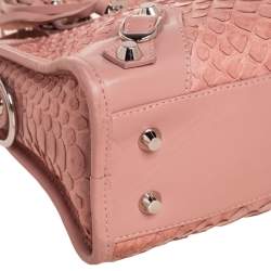 Pre Owned Balenciaga Light Pink Python And Leather Mini Classic City Bag