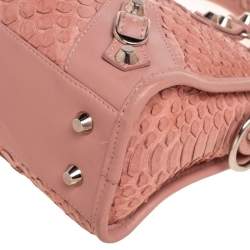 Pre Owned Balenciaga Light Pink Python And Leather Mini Classic City Bag