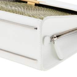 مملوكة مسبقًا حقيبة بيد علوية بالنسياغا لو ديكسكارتابل جلد ثعبان وجلد أبيض/أخضر 