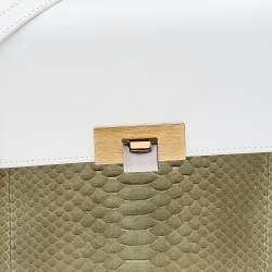 مملوكة مسبقًا حقيبة بيد علوية بالنسياغا لو ديكسكارتابل جلد ثعبان وجلد أبيض/أخضر 