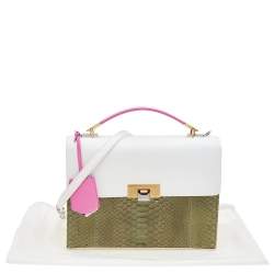 مملوكة مسبقًا حقيبة بيد علوية بالنسياغا لو ديكسكارتابل جلد ثعبان وجلد أبيض/أخضر 