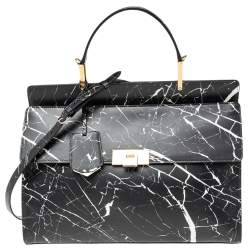 مملوكة مسبقًا حقيبة بالنسياغا لي ديكس كارتابل جلد أبيض/أسود مطبوع بيد علوية