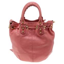 Balenciaga Rose Azalee Leather Giant 12 Mini Pompon Bag 