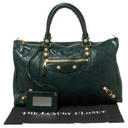 مملوكة مسبقًا Balenciaga Dark Green Lambskin Leather Giant 21 Work Bag