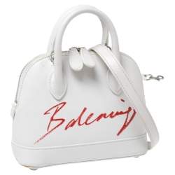 Pre Owned حقيبة ساتشل بالنسياغا فيل شعار ماركة جلد أبيض إكس إكس سمول