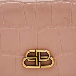 مملوكة مسبقًا Balenciaga Beige Croc Embossed Leather Mini BB Trifold Wallet