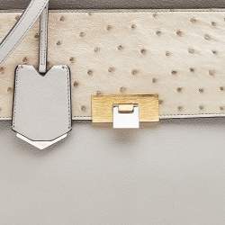 Pre Owned Balenciaga Grey Leather and Ostrich Le Dix Cartable Top Handle Bag