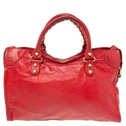 Pre Owned Balenciaga Red Leather GRH Classic City Tote