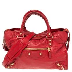 Pre Owned Balenciaga Red Leather GRH Classic City Tote