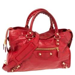 Pre Owned Balenciaga Red Leather GRH Classic City Tote