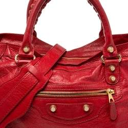 Pre Owned Balenciaga Red Leather GRH Classic City Tote