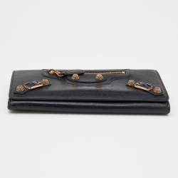 Pre Owned Balenciaga Black Leather City Flap Continental Wallet
