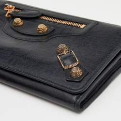 Pre Owned Balenciaga Black Leather City Flap Continental Wallet