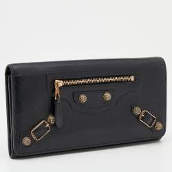 Pre Owned Balenciaga Black Leather City Flap Continental Wallet