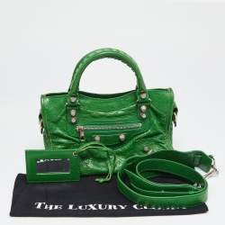 Pre Owned Balenciaga Bamboo Green Leather Mini Classic City Tote