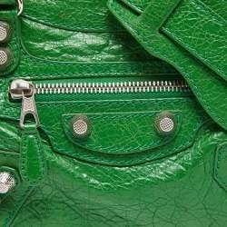Pre Owned Balenciaga Bamboo Green Leather Mini Classic City Tote