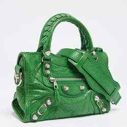 Pre Owned Balenciaga Bamboo Green Leather Mini Classic City Tote