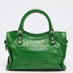 Pre Owned Balenciaga Bamboo Green Leather Mini Classic City Tote
