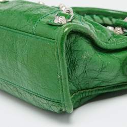 Pre Owned Balenciaga Bamboo Green Leather Mini Classic City Tote