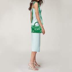 Pre Owned Balenciaga Bamboo Green Leather Mini Classic City Tote
