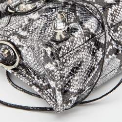 Pre Owned Balenciaga Silver Python Embossed Leather Mini Classic City Bag