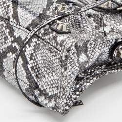 Pre Owned Balenciaga Silver Python Embossed Leather Mini Classic City Bag