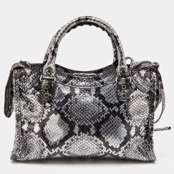 Pre Owned Balenciaga Silver Python Embossed Leather Mini Classic City Bag