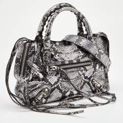 Pre Owned Balenciaga Silver Python Embossed Leather Mini Classic City Bag