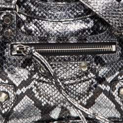 Pre Owned Balenciaga Silver Python Embossed Leather Mini Classic City Bag