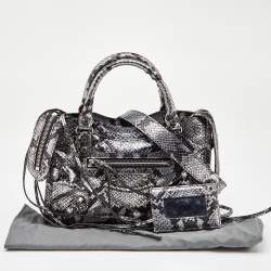 Pre Owned Balenciaga Silver Python Embossed Leather Mini Classic City Bag