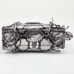 Pre Owned Balenciaga Silver Python Embossed Leather Mini Classic City Bag