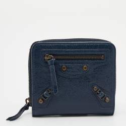 مملوكة مسبقًا Balenciaga Navy Blue Leather Classic Bifold Wallet