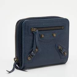 مملوكة مسبقًا Balenciaga Navy Blue Leather Classic Bifold Wallet