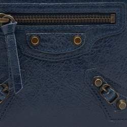 مملوكة مسبقًا Balenciaga Navy Blue Leather Classic Bifold Wallet