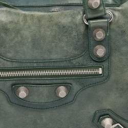 Pre Owned Balenciaga Green Leather Giant 21 Silver Midday Bag