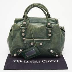 Pre Owned Balenciaga Green Leather Giant 21 Silver Midday Bag