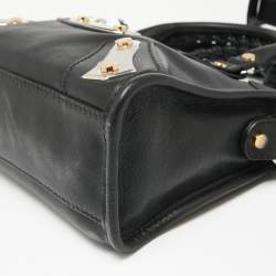 Pre Owned Balenciaga Black Leather Mini Amp Plate Silver Classic City Bag