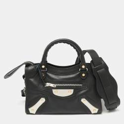 Pre Owned Balenciaga Black Leather Mini Amp Plate Silver Classic City Bag