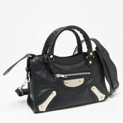 Pre Owned Balenciaga Black Leather Mini Amp Plate Silver Classic City Bag