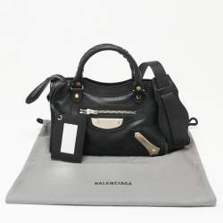 Pre Owned Balenciaga Black Leather Mini Amp Plate Silver Classic City Bag